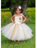 One Shoulder Ivory Gold Flower Girl Tutu Dress